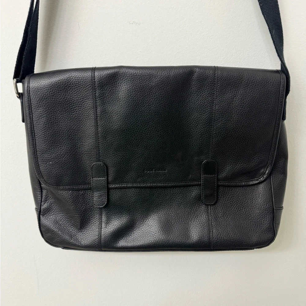 Cole Haan Wayland black pebbled leather Messenger Bag